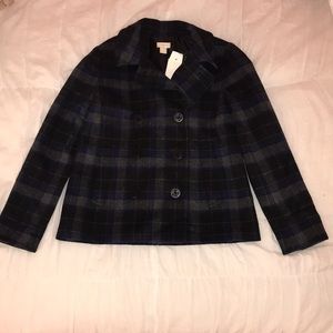 J.Crew Blue/Grey Plaid Peacoat
